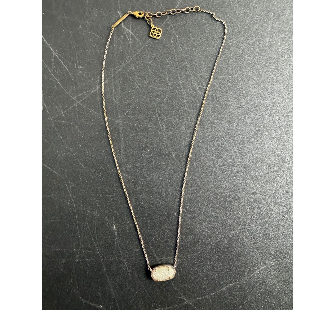 Kendra Scott Elisa Gold Pendant Necklace White Iridescent Drusy Stone Adjustable